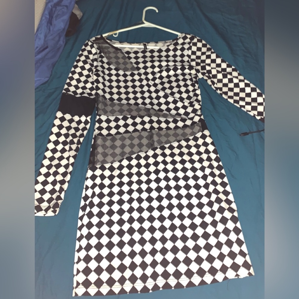 Black and white checkered dress with mesh pieces